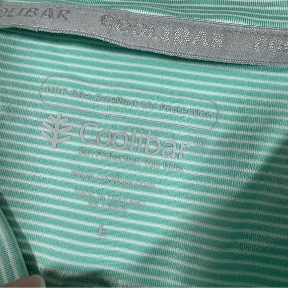 Coolibar Tiebreaker Henley Shirt Long Sleeve UPF 50 Green Stripe - Picture 4 of 6
